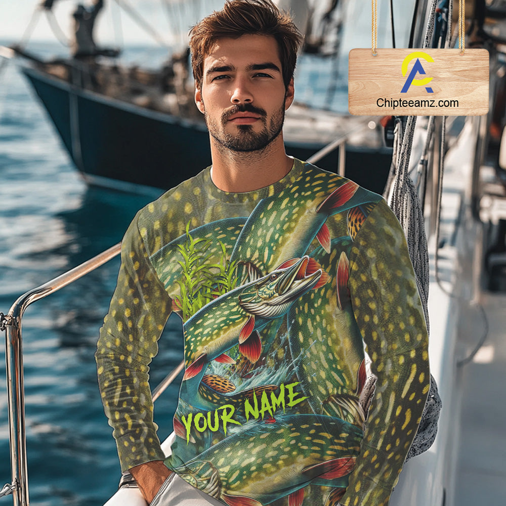 Personalized Northern Pike Fishing jerseys, Pike scales long sleeve fishing shirts uv protection NQS10333