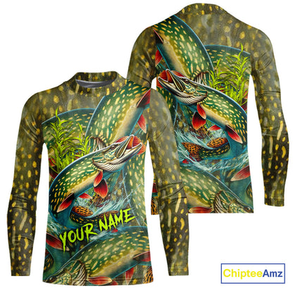 Personalized Northern Pike Fishing jerseys, Pike scales long sleeve fishing shirts uv protection NQS10333
