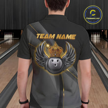 Load image into Gallery viewer, Black and Gold Crown Bowling ball wings Bowling Shirts For Men Custom Bowling Team Outfits NQS10549