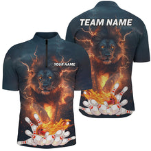 Load image into Gallery viewer, Lightning thunder storm Lion Flame Bowling Polo, Quarter Zip Shirt For Men Custom Bowling Team Jersey NQS8567