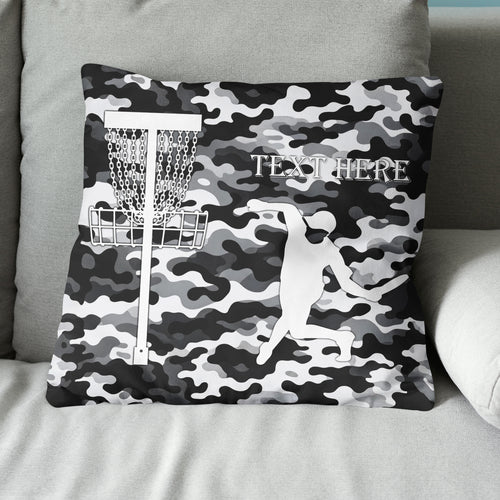 Personalized disc golf basket black gray camouflage pattern custom name Canvas, Linen Throw Pillow NQS7026
