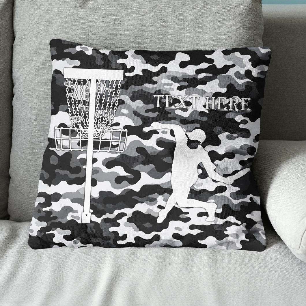 Personalized disc golf basket black gray camouflage pattern custom name Canvas, Linen Throw Pillow NQS7026