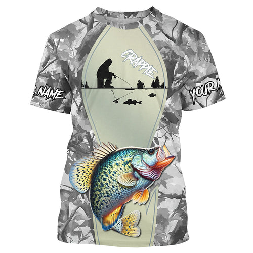 Personalized Winter camo Crappie Ice Fishing Shirts Custom Team Crappie Long Sleeve Fishing Jersey NQS9288