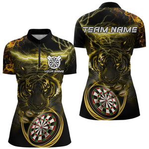 Personalized Yellow Lightning Thunder Storm Tiger Darts Shirts For Women Custom Dart Team Jerseys NQS9465