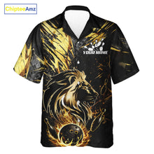 Load image into Gallery viewer, Black and Gold Lion Bowling Button-up Shirt Custom Lion Bowling Team Hawaiian jerseys NQS11682