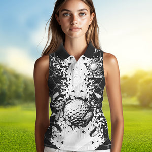 Black and White broken Golf ball Women Sleeveless Polo shirt Custom Team golf uniform ladies golf tops NQS9787