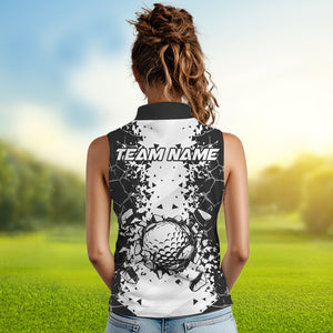Black and White broken Golf ball Women Sleeveless Polo shirt Custom Team golf uniform ladies golf tops NQS9787