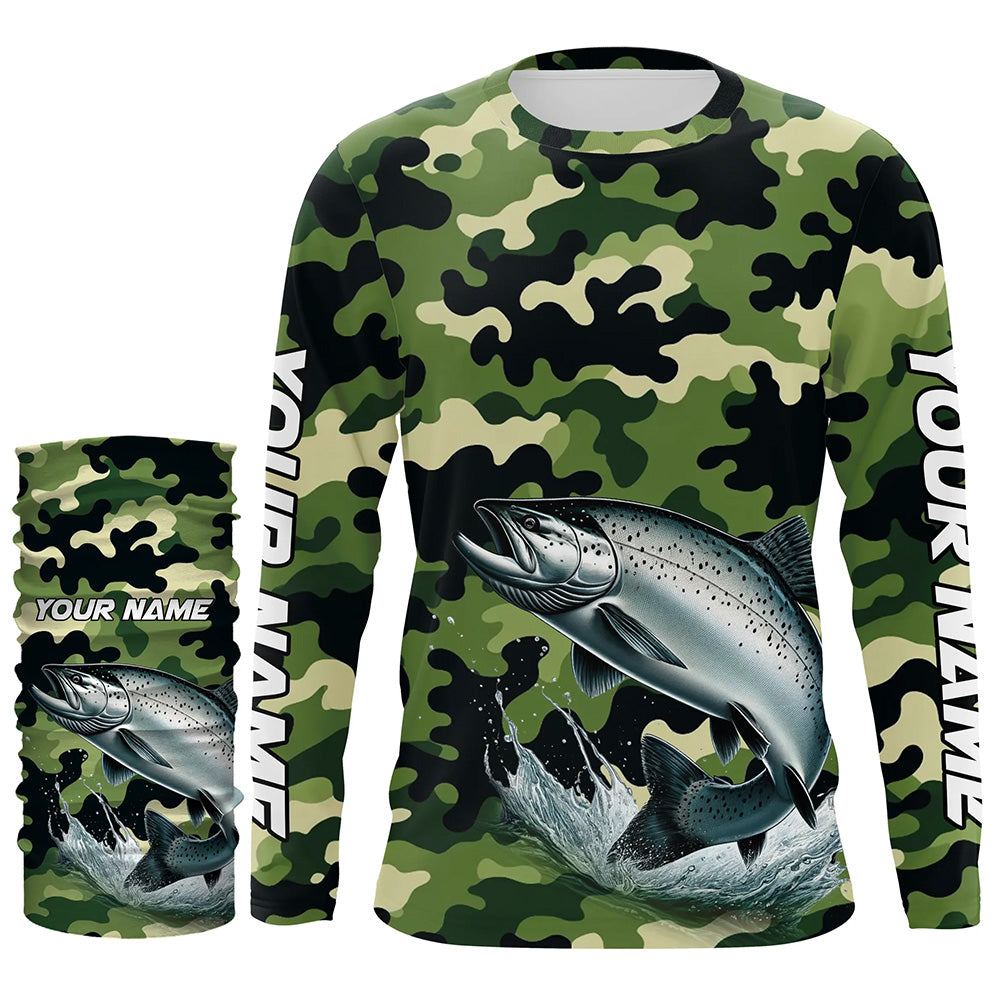 Black Green camo Chinook salmon fishing Custom Long Sleeve Tournament performance Fishing Shirts NQS7555