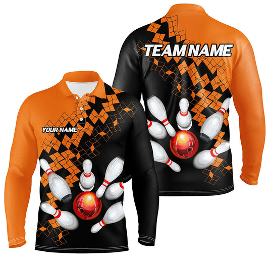 Black and Orange bowling jerseys Polo, 1/4 Zip Shirt for Men Custom Bowling Team shirts for bowlers NQS7708