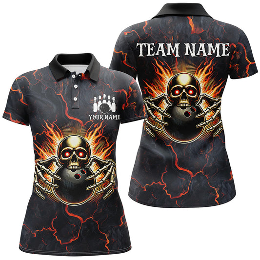 Custom Bowling Shirt for Women Personalized Skull Bowling Jerseys Bowling Team Polo, 1/4 Zip Shirts NQS8376