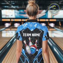 Load image into Gallery viewer, Black Camo Blue Christmas Bowling shirts for Women Custom Team bowling jerseys gift for bowlers NQS10966