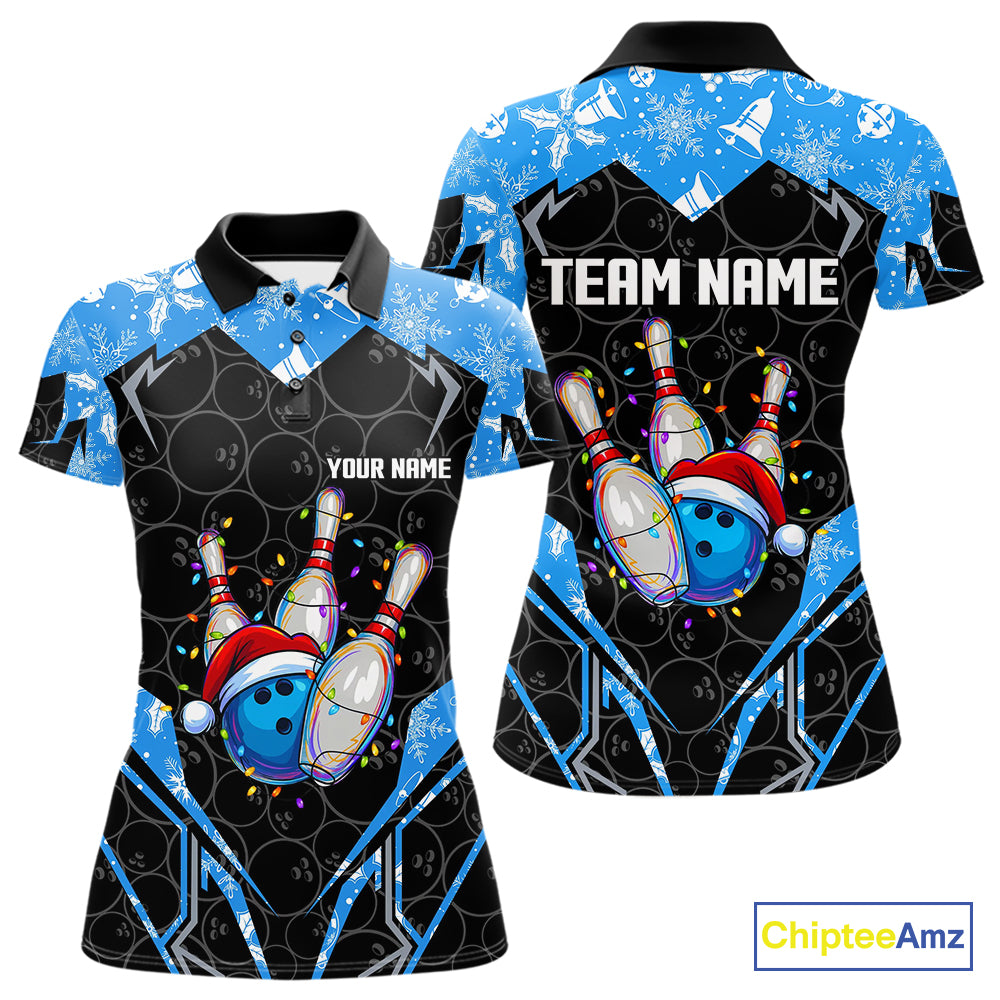 Black Camo Blue Christmas Bowling shirts for Women Custom Team bowling jerseys gift for bowlers NQS10966