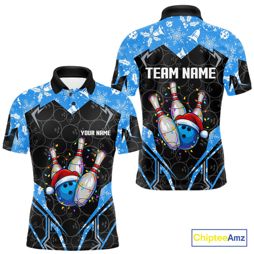 Black Camo Blue Christmas Bowling shirts for men Custom Team bowling jerseys gift for bowlers NQS10966