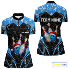 Load image into Gallery viewer, Black Camo Blue Christmas Bowling shirts for Women Custom Team bowling jerseys gift for bowlers NQS10966