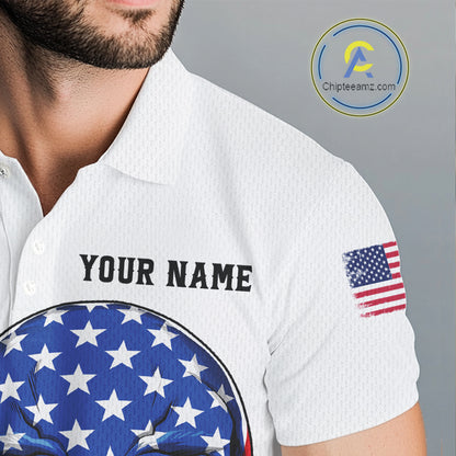 American Flag Skull Flame Golf Ball Mens Golf Polo shirts Custom Patriotic golf attire for men NQS11695