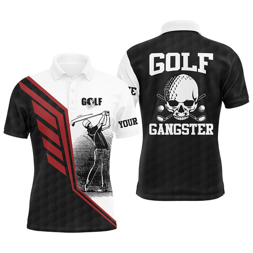 Black white Mens golf polo shirt custom golf gangster golf ball golf polos for men golf gifts for dad NQS5361