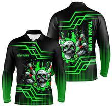 Load image into Gallery viewer, Black and green bowling skull polo, Quarter zip Shirts for men Custom team Bowling jerseys, bowl gifts NQS7956