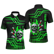 Load image into Gallery viewer, Black and green bowling skull polo, Quarter zip Shirts for men Custom team Bowling jerseys, bowl gifts NQS7956