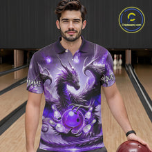Load image into Gallery viewer, Personalized Purple Lights Dragon Mens Bowling Polo, 1/4 Zip Shirt Custom Team Bowling League Jersey NQS10200