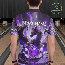 Load image into Gallery viewer, Personalized Purple Lights Dragon Mens Bowling Polo, 1/4 Zip Shirt Custom Team Bowling League Jersey NQS10200