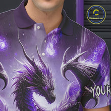 Load image into Gallery viewer, Personalized Purple Lights Dragon Mens Bowling Polo, 1/4 Zip Shirt Custom Team Bowling League Jersey NQS10200