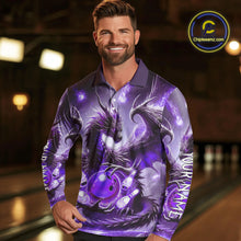 Load image into Gallery viewer, Personalized Purple Lights Dragon Mens Bowling Polo, 1/4 Zip Shirt Custom Team Bowling League Jersey NQS10200