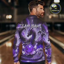 Load image into Gallery viewer, Personalized Purple Lights Dragon Mens Bowling Polo, 1/4 Zip Shirt Custom Team Bowling League Jersey NQS10200