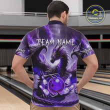 Load image into Gallery viewer, Personalized Purple Lights Dragon Mens Bowling Polo, 1/4 Zip Shirt Custom Team Bowling League Jersey NQS10200