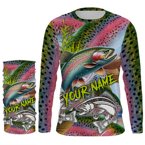 Personalized Rainbow trout Fishing jerseys, Trout pink scales long sleeve fishing shirts NQS3683