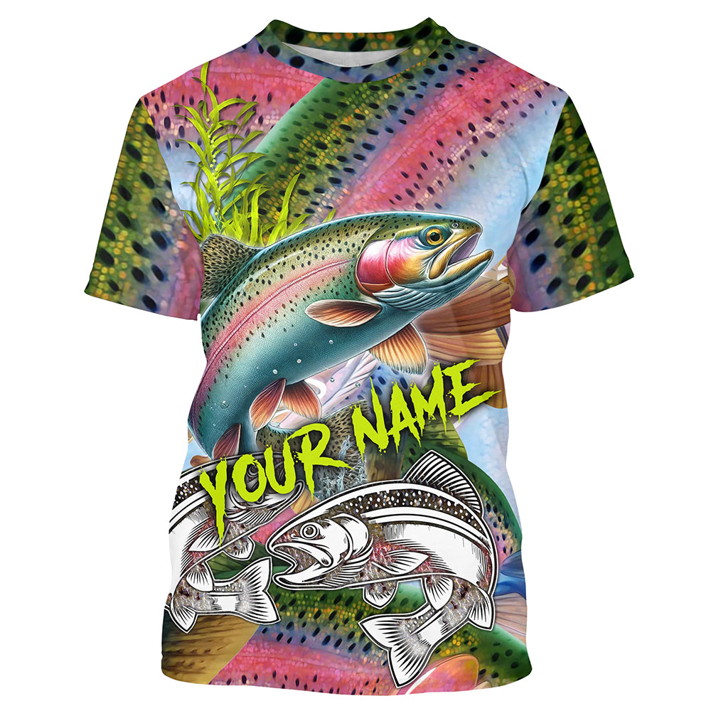 Personalized Rainbow trout Fishing jerseys, Trout pink scales long sleeve fishing shirts NQS3683