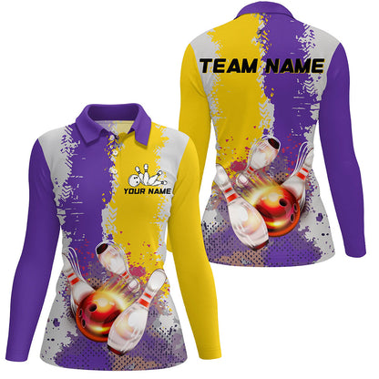 Yellow and Purple Camo Bowling Polo, 1/4 zip shirts Custom Team Women Bowling jerseys NQS8157