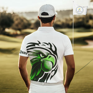 Mens golf polo shirts custom Green Eagle golf ball white golf tops, team golf attire for mens NQS10554