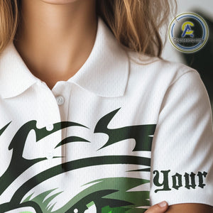 Womens golf polo shirts custom Green Eagle golf ball white golf tops, team golf attire for ladies NQS10554