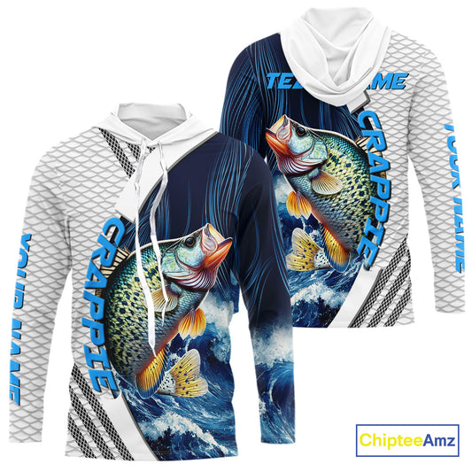 Blue and White Camo Crappie fishing Custom name sun protection Crappie fishing team jerseys NQS10555