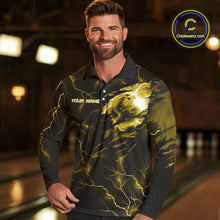 Load image into Gallery viewer, Yellow lightning thunder bowling American flag Eagle custom Mens Bowling Polo, Quarter Zip Shirts NQS10557