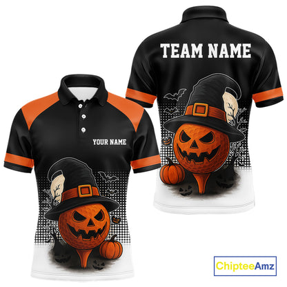 Black and Orange Funny pumpkin Golf Ball Men golf polo shirts Custom Halloween team mens golf wear NQS10778