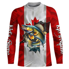 Load image into Gallery viewer, Walleye fishing shirts Canadian flag patriot UV protection Customize name long sleeves fishing shirts NQS7572