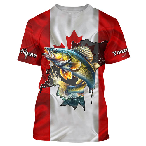 Walleye fishing shirts Canadian flag patriot UV protection Customize name long sleeves fishing shirts NQS7572