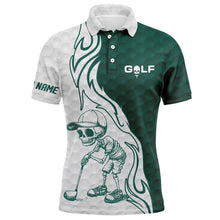 Load image into Gallery viewer, Green and white Mens golf polo shirt custom name golf skull shirts, golfing apparel gift for mens NQS5611