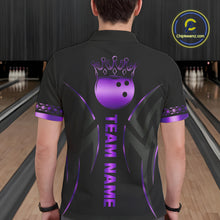 Load image into Gallery viewer, Black and Purple crown Bowling ball Polo, Quarter Zip Shirts for Men Custom Bowling Team jerseys NQS10046