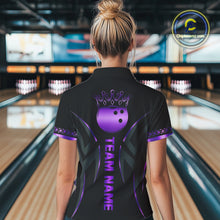 Load image into Gallery viewer, Black and Purple crown Bowling ball Polo, Quarter Zip Shirts for Women Custom Bowling Team jerseys NQS10046