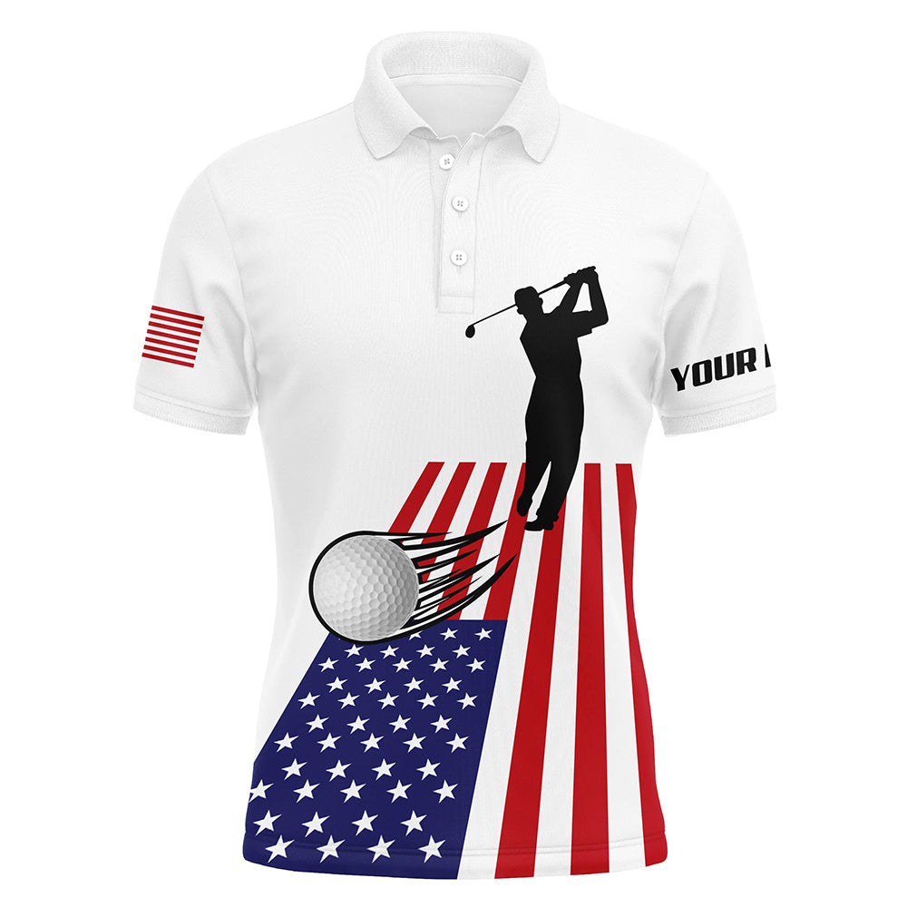 American flag Mens golf polo shirts custom name patriotic white golf shirt, patriotic mens golf wear NQS7964
