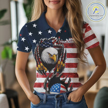 Load image into Gallery viewer, Vintage American Flag Eagle Womens golf polo shirts Custom Patriotic Team Golf top for ladies NQS10570