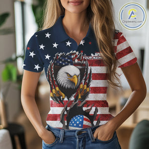 Vintage American Flag Eagle Womens golf polo shirts Custom Patriotic Team Golf top for ladies NQS10570