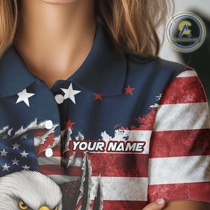Vintage American Flag Eagle Womens golf polo shirts Custom Patriotic Team Golf top for ladies NQS10570