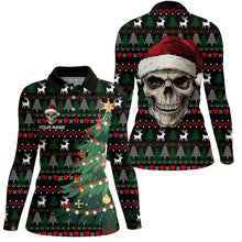 Load image into Gallery viewer, Funny Ugly Christmas pattern Santa Skull Womens Golf Polo Shirts  Custom Xmas Gifts For Women NQS9082