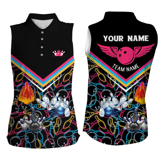 Custom sleeveless bowling shirt for women – personalized team jersey front view