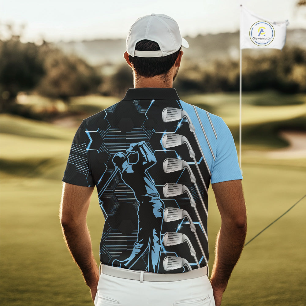 Blue and Black golf clubs Mens golf polo shirts custom name golf outfit men, personalized golf gifts NQS10212