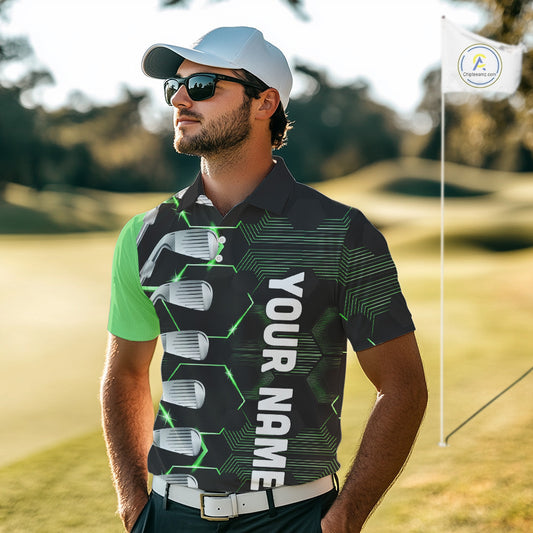Green and Black golf clubs Mens golf polo shirts custom name golf outfit men, personalized golf gifts NQS10213