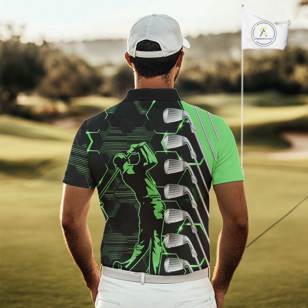 Green and Black golf clubs Mens golf polo shirts custom name golf outfit men, personalized golf gifts NQS10213